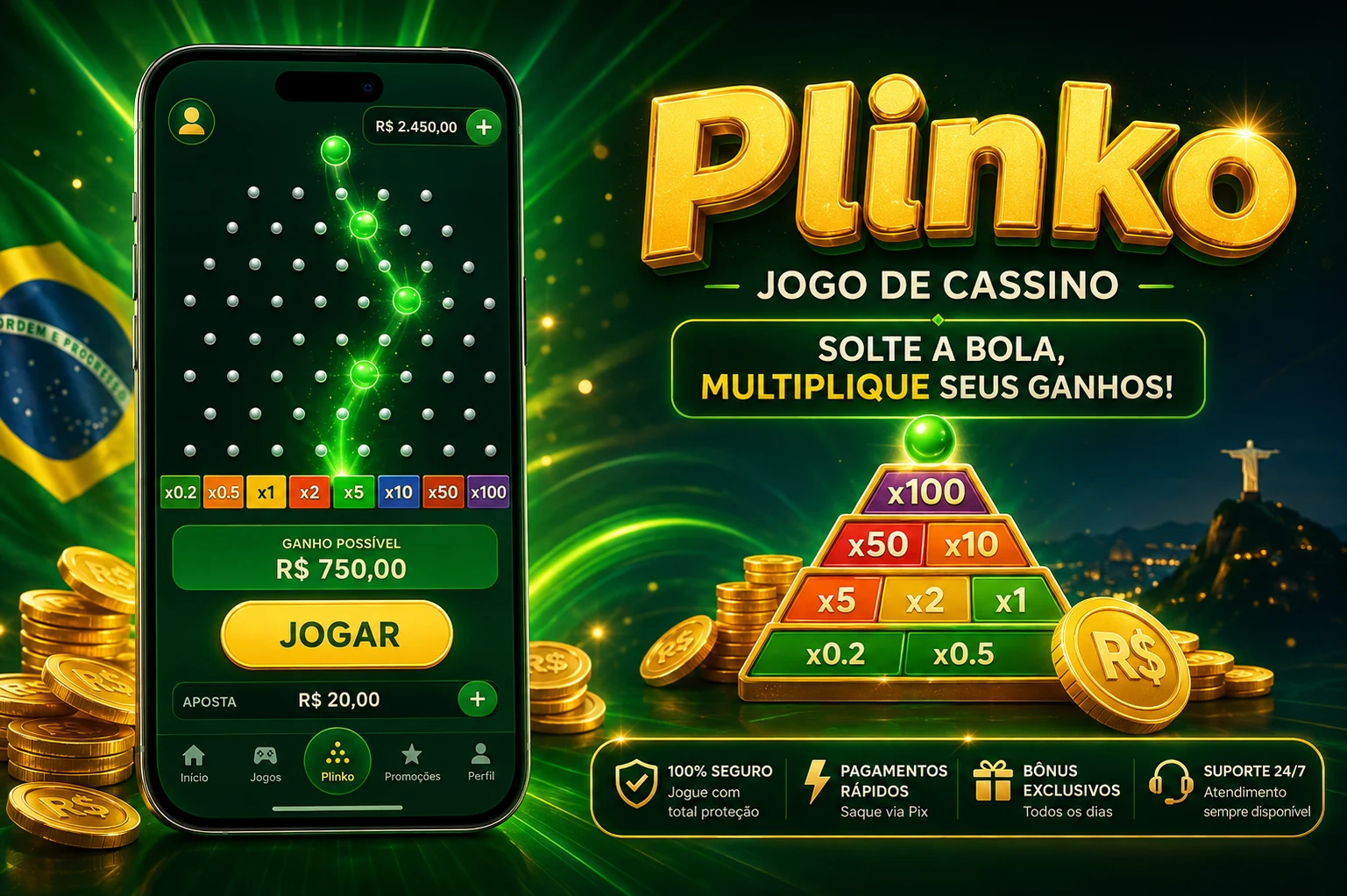 Celular com tela de Plinko em plataforma de casino