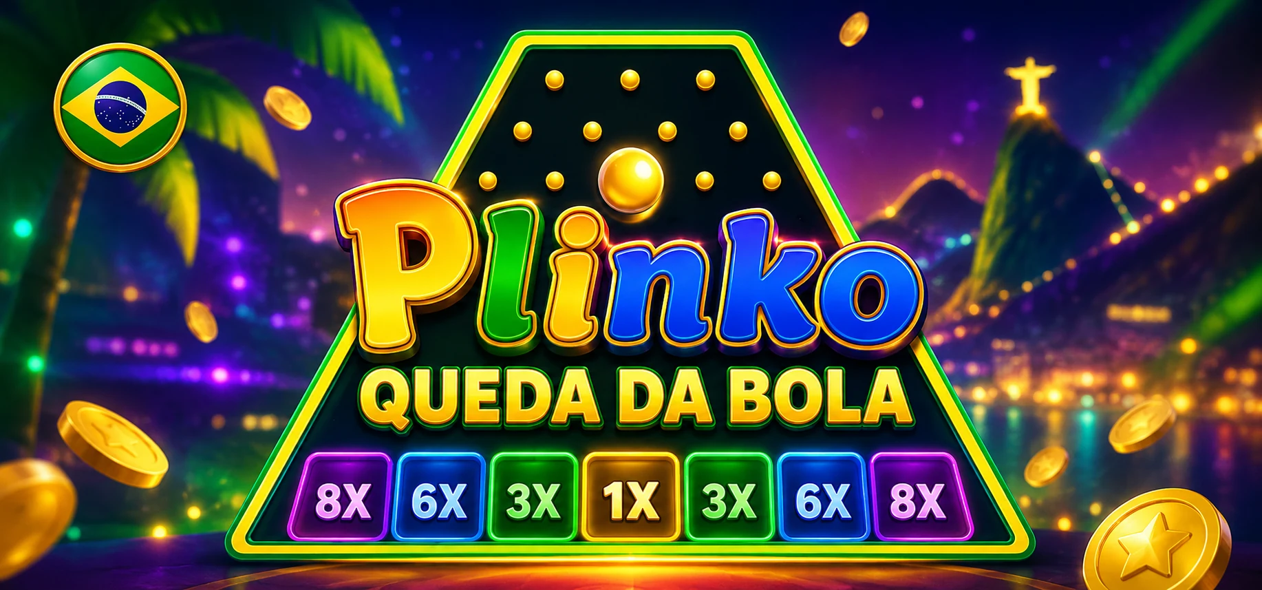Queda da bola no tabuleiro com multiplicadores coloridos